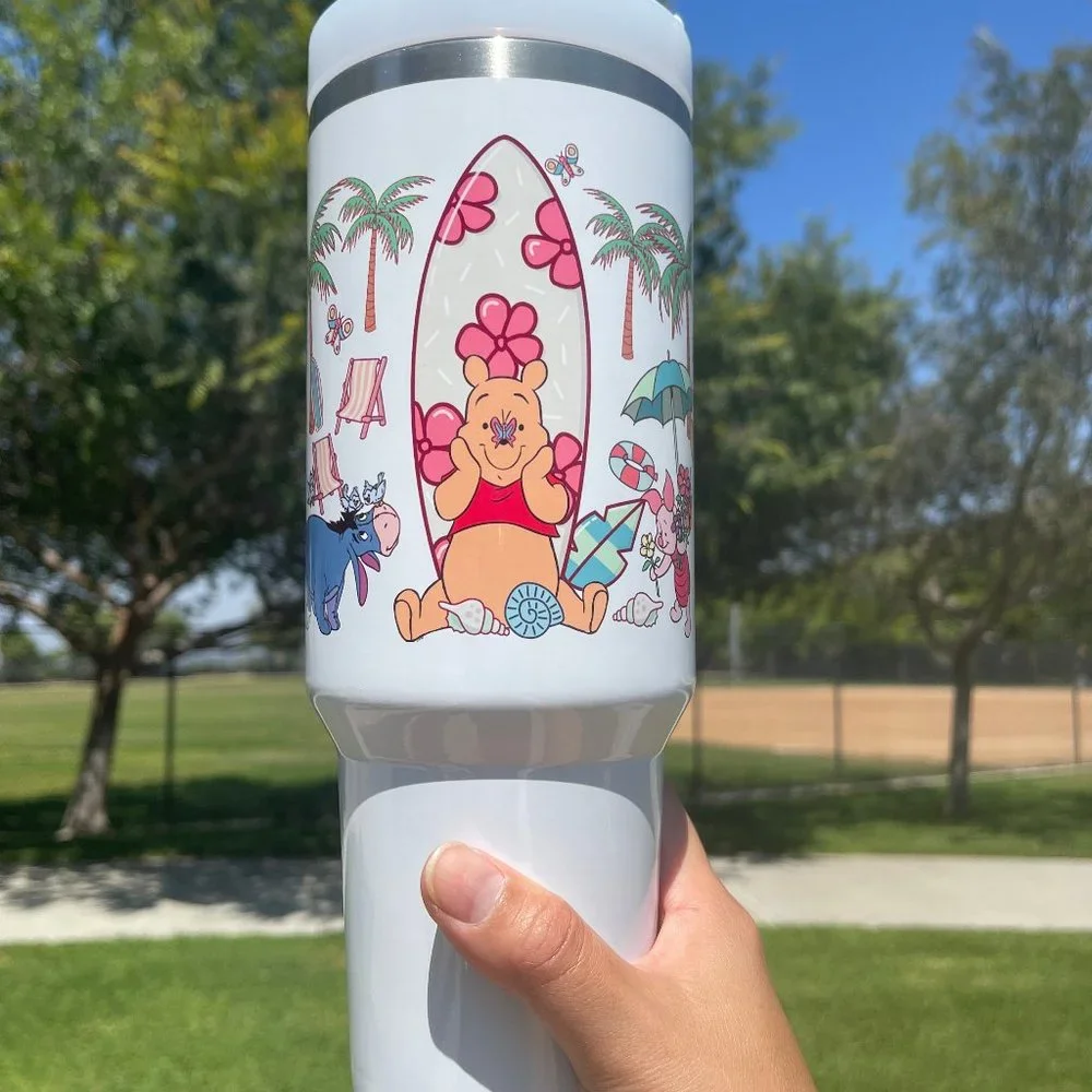Custom 40oz Tumbler Disney Winnie the Pooh Beach Brand new double wall s…